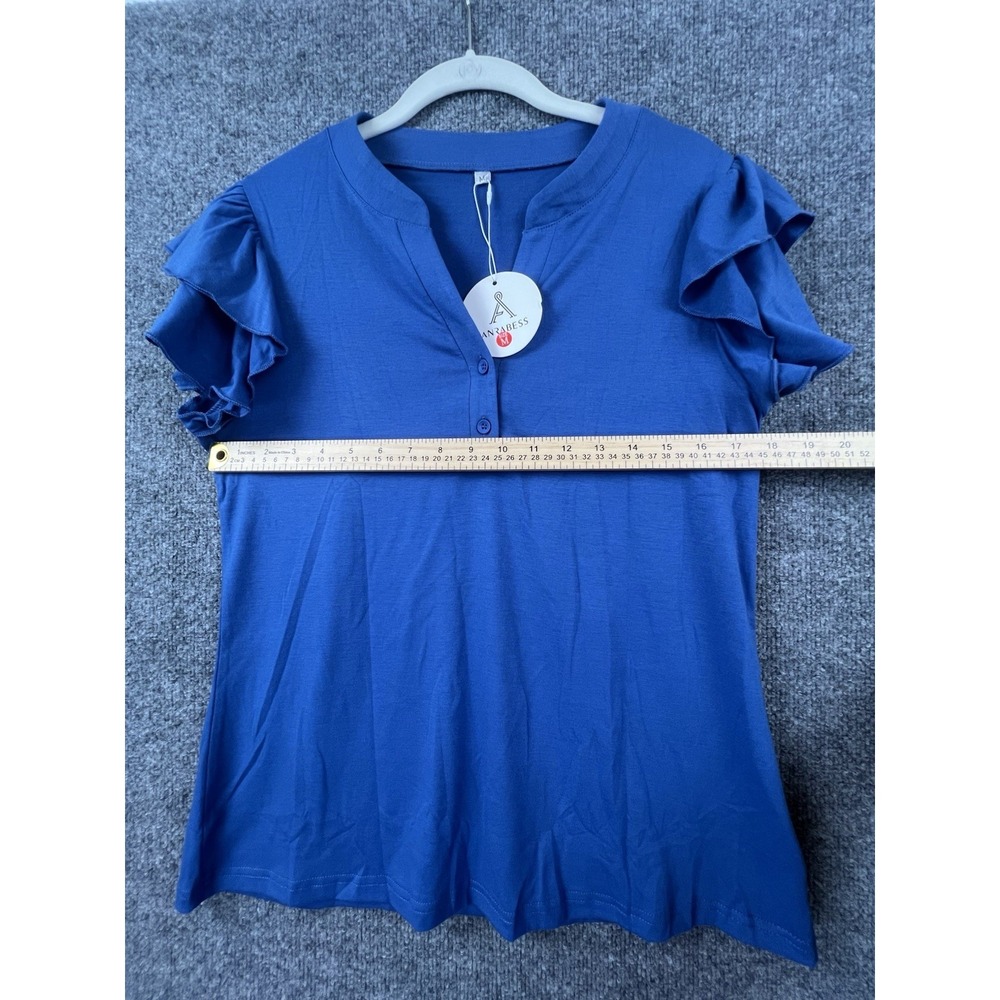 ANRABESS Ruffle Sleeve Henley Top Cobalt Blue NWT Women's M - Picture 2 of 4